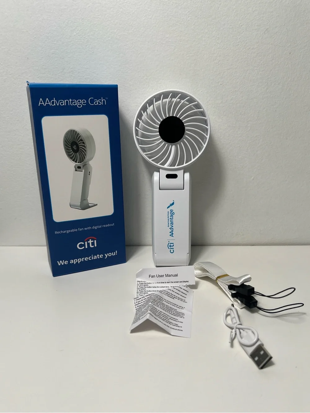 American Airlines Citi AAdvantage Rechargeable Portable Neck Handheld Mini Fan